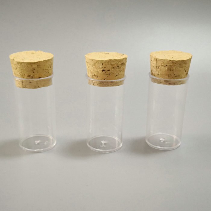 50pcs/set 24x45mm Plastic Flat Bottom Clear Test Tube With Cork Stoppers, Transparent Lab PS Empty Vial Container