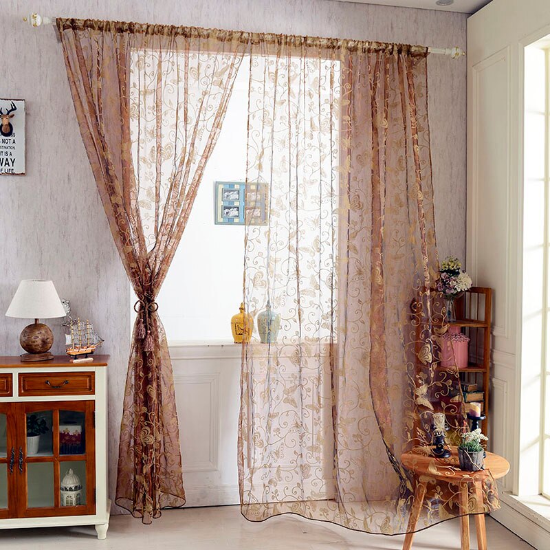 Cortina flocada para ventana, flores y mariposas con estampado de mosquitera, gasa de Color sólido, cortinas duraderas de para el hogar, Hotel y oficina