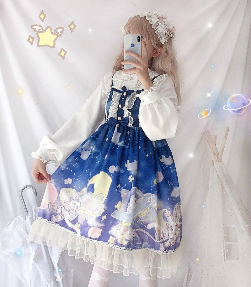 Kawaii lolita klänning vintage spets bowknot viktoriansk klänning kawaii flicka gotisk lolita sweety princess klänning loli cos: Ärmlös djupblå