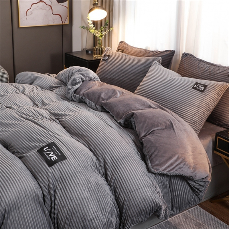 Funda nórdica de terciopelo grueso para invierno, juego de cama cálido de Color sólido, funda de edredón doble, funda de edredón doble Queen King de 220x240cm: Twin / Rojo