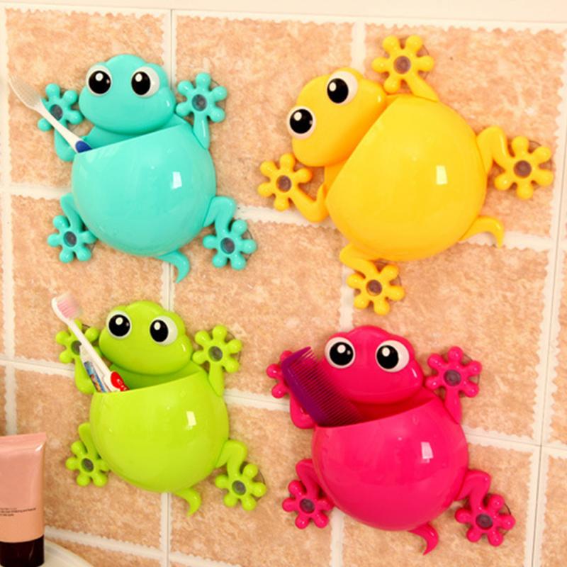 De dibujos animados lindo Gecko modelo cepillo de dientes pasta de dientes de montaje en pared tonto maquillaje soporte Rack Niños Accesorios para el baño