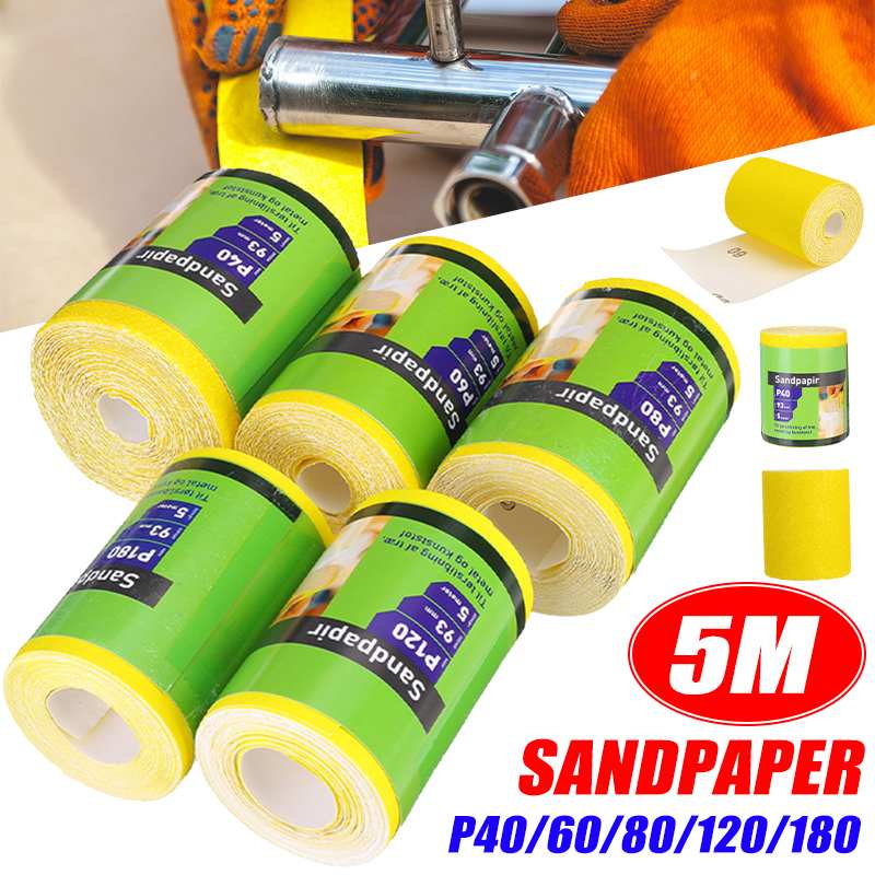 5m Aluminium Oxide Sandpaper Sanding Roll 40 60 80 120 180 Grit Sand Paper Roll Woodwork Metalwork Abrasive Tool