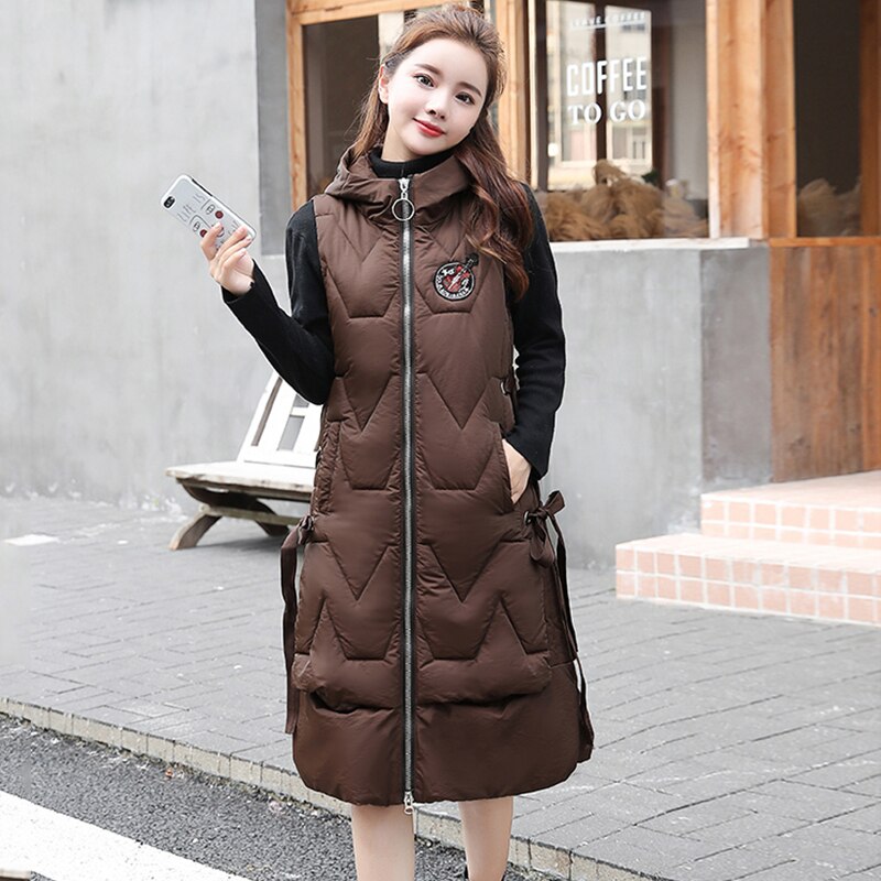 Gilet long à capuche d'hiver pour femme, couleur – Grandado