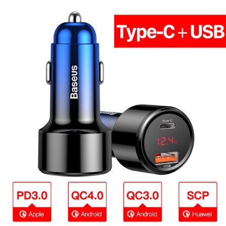 Baseus 45W Quick Charge 4.0 3.0 Usb Car Charger Voor Iphone 11 Pro Max Xiaomi Samsung QC4.0 QC3.0 Qc type C Pd Auto Fast Charger: Type C USB Blue