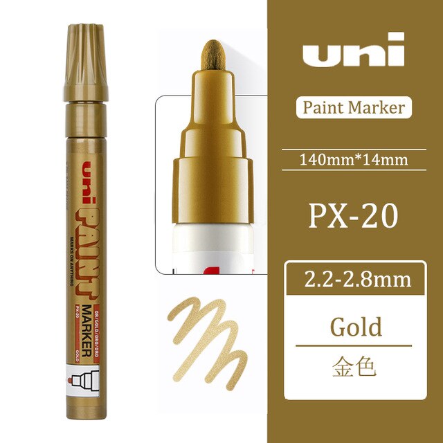 1pcs Japan UNI Mitsubishi PX-20 Paint Pen Industrial Pen Single Touch Up Round Head Marker Pen Signature Paint Marker: Gold