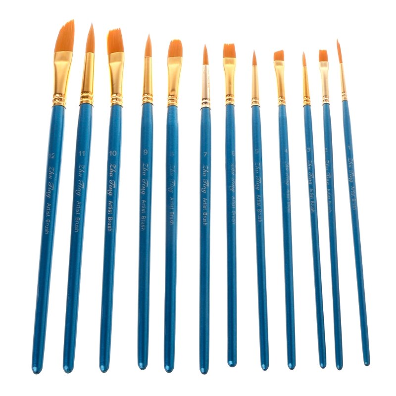 Art 12Pcs/Set Paint Brush Set and Palette With Carrying Case for Watercolor Brush Oil Acrylic Drawing Painting Nylon Hair