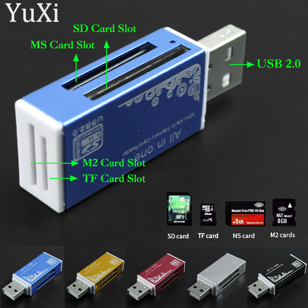 Lector de tarjetas USB 2,0, lector de tarjetas multimemoria todo en 1 para SD TF MS M2, adaptador de tarjeta SDHC, enchufe para ordenador portátil, PC de escritorio, 1 ud.