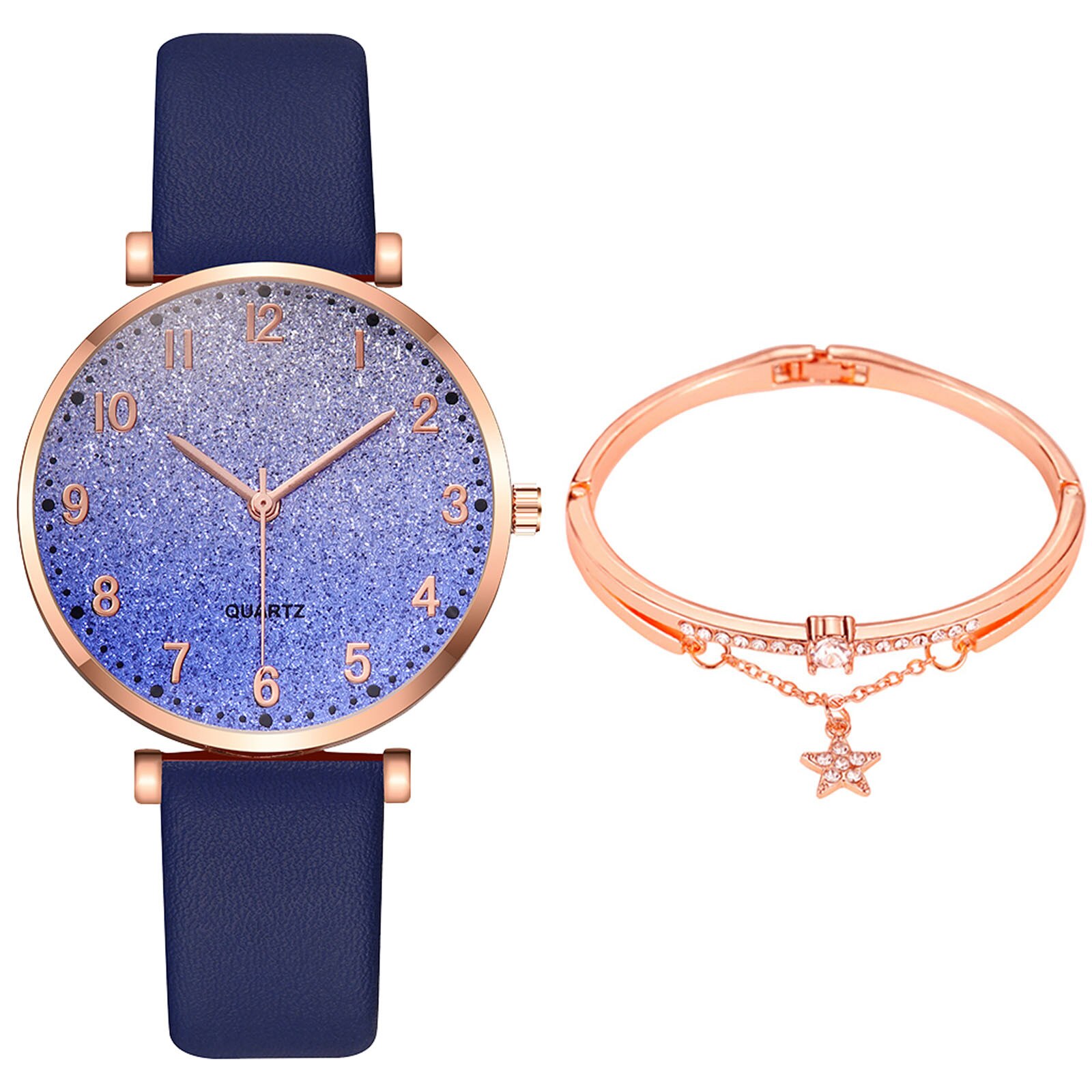 Yolako-Reloj de cuarzo con correa de cuero para Mujer, conjunto de pulsera analógica de informal: B