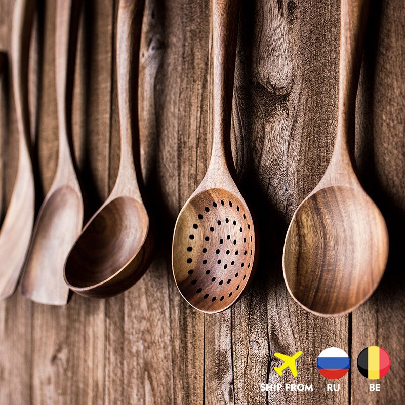 Fett thai teak köksutrustning köksredskap värmebeständigt kök non-stick köksredskap bakverktyg kök träsked