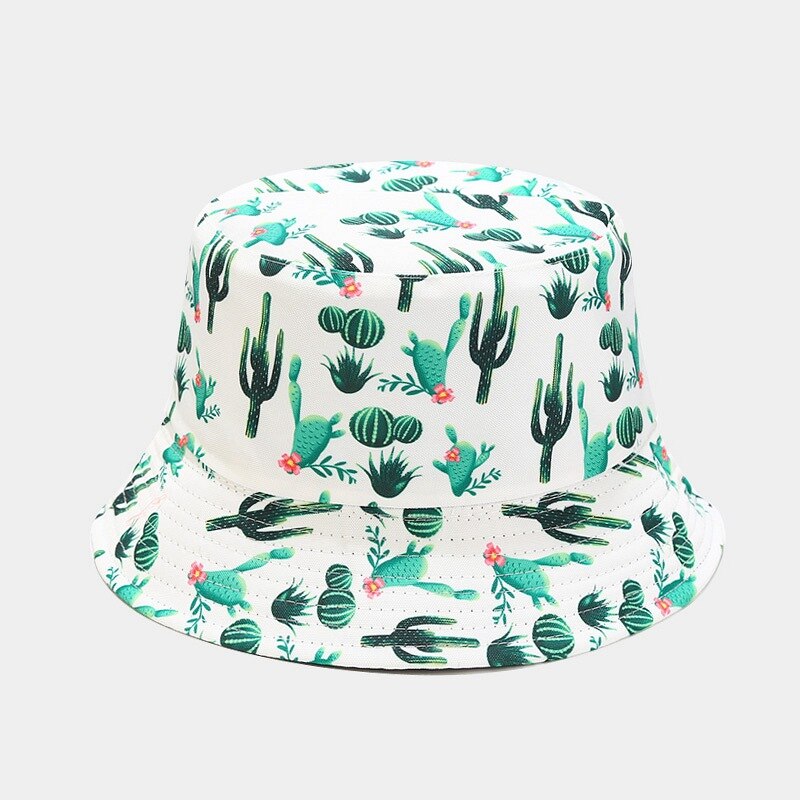 Cappello da pescatore estivo con stampa cactus cappello da donna in cotone moda spiaggia cappelli da suola reversibile uomo bob Chapeau Femme cappello Panama cappello da pescatore: piccolo cactus bianca
