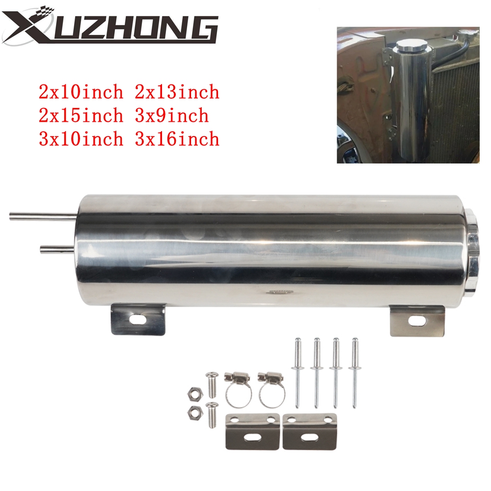 2 'x13'/3 'X10' Universal radiador refrigerante desbordamiento tanque de vómito de acero inoxidable pulido radiador refrigerante tanque de desbordamiento