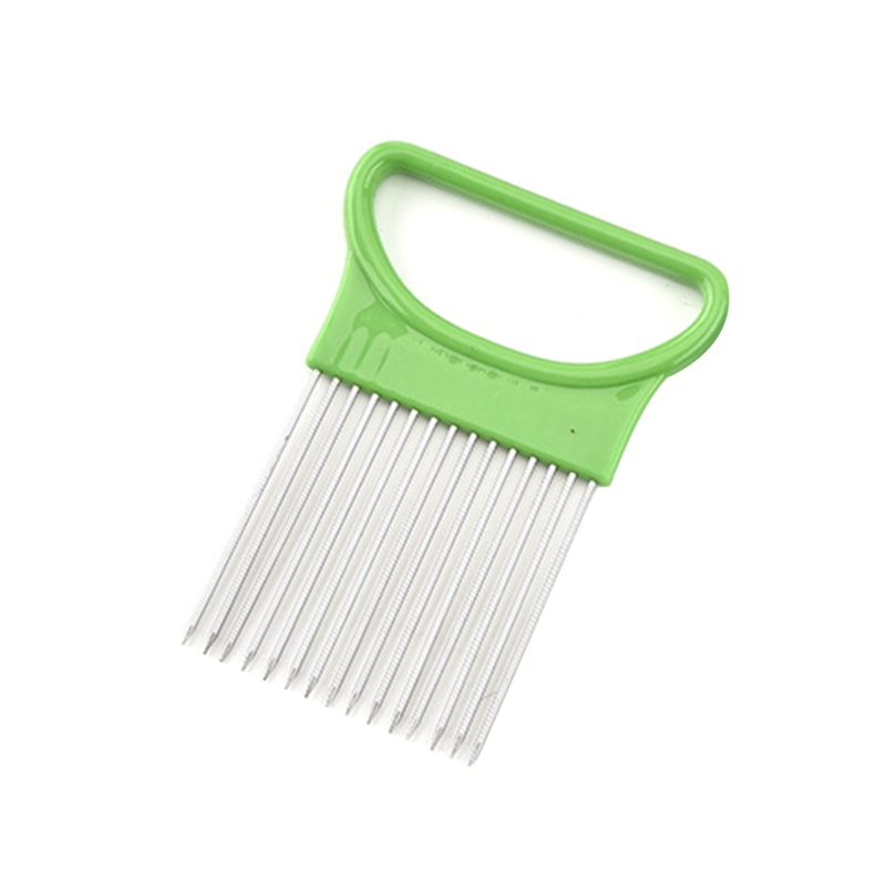 Couteau à oignon en acier inoxydable, fourchette à oignon, trancheuse à fruits et légumes, coupe-tomate, support d&#39;aide sûr pour accessoires de cuisine: green
