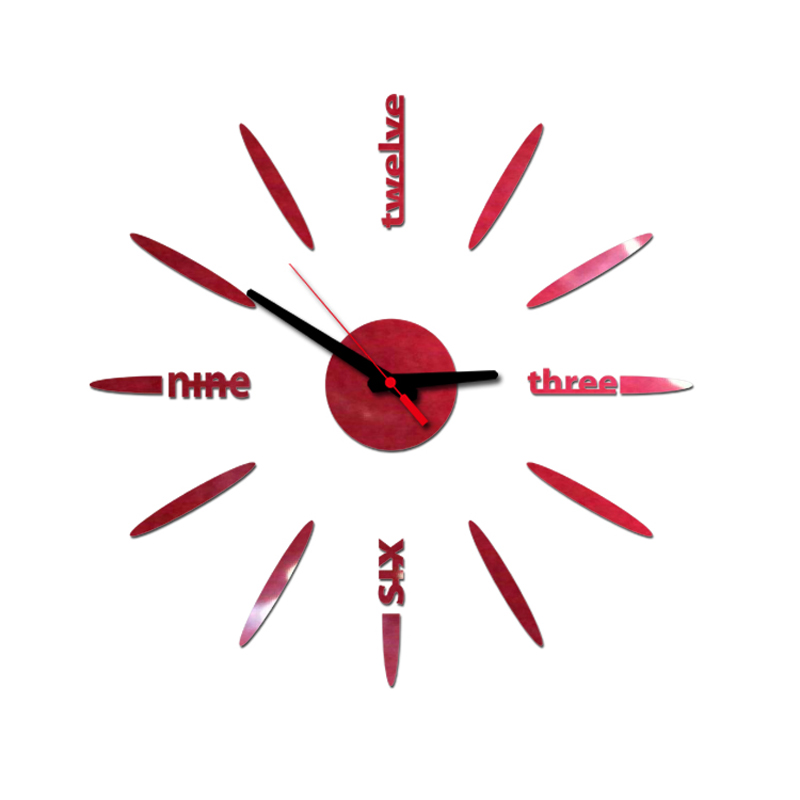 3D DIY Wall Clock Modern Clock Watch Wall Clock Horloge Acrylic Mirror Stickers Home Decoration Living Room Quartz Needle: Red