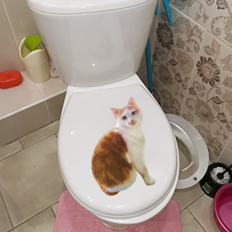 Yoja 14.2 × 21.9cm persoonlijkheid cartoon muurdecoratie gele kleine oranje kat toilet stickers wc accessoires  t1-2503