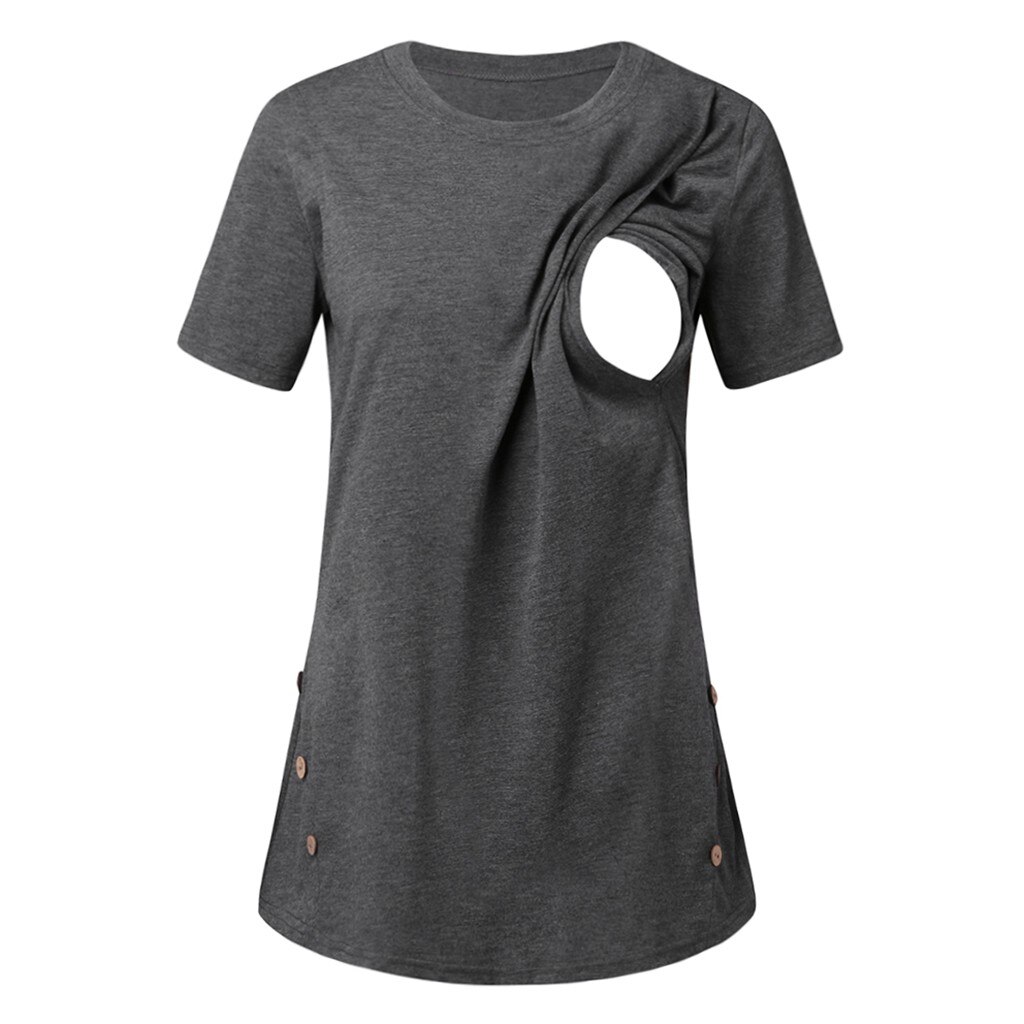 Ropa de maternidad para mujer, Túnica de manga corta con botón en el lateral, Tops de lactancia, ropa para embarazada # GH, verano: B / L