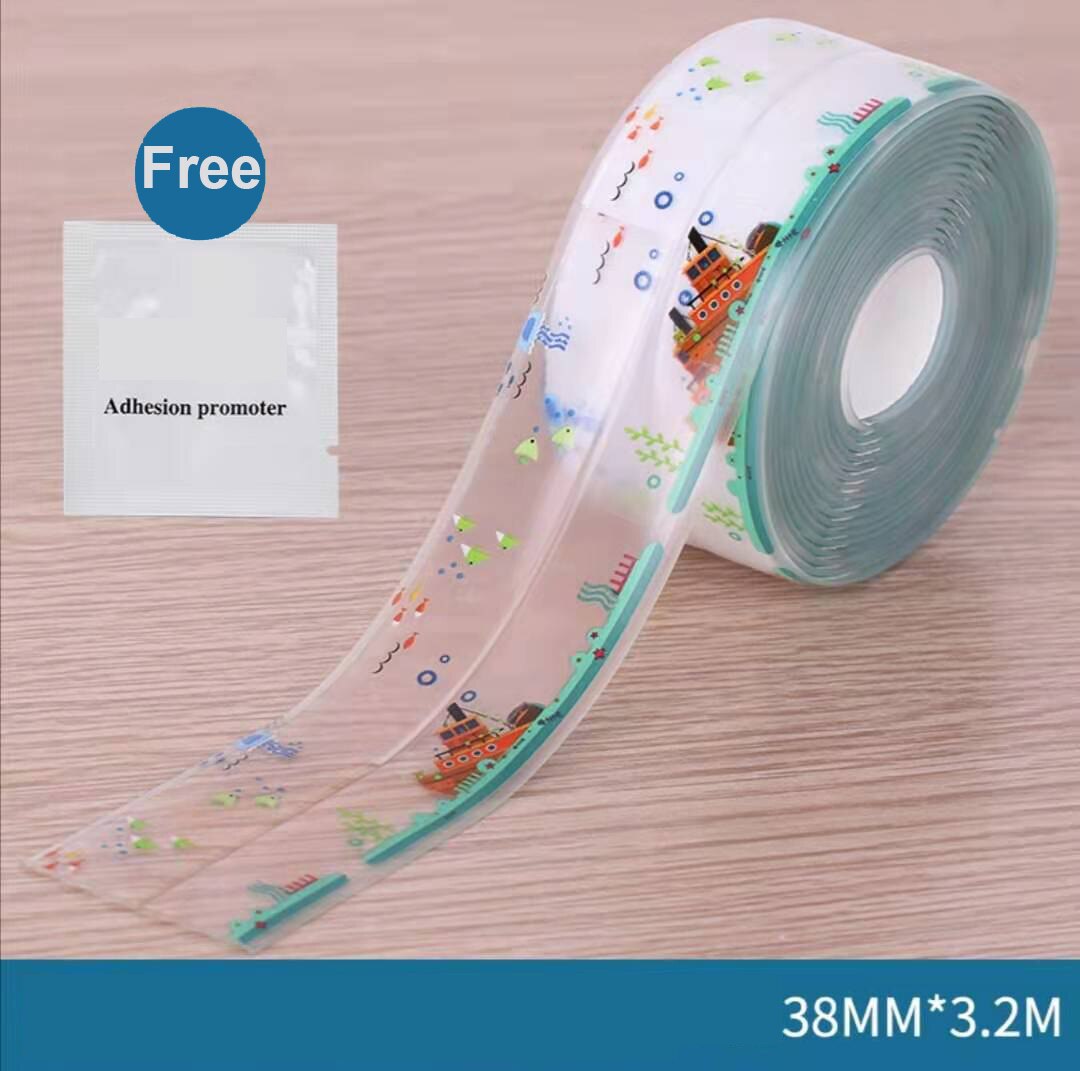 Multi print gennemsigtig 3.2 mx 38mm pvc tætningsbånd tape vinduer bad køkken vandtæt selvklæbende søm toilet hjørne: Båd