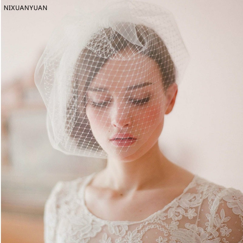 Beautiful Wedding Hat Veils Tulle Adult Bride Hats With Pearls Bridal Short Face Veil Lace Hat