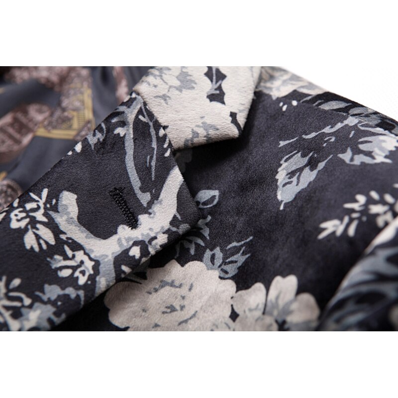 Shenrun Men Blazer Jackets Slim Autumn Winter Digital Print Velvet Casual Blazers Stage Costume Singer Host