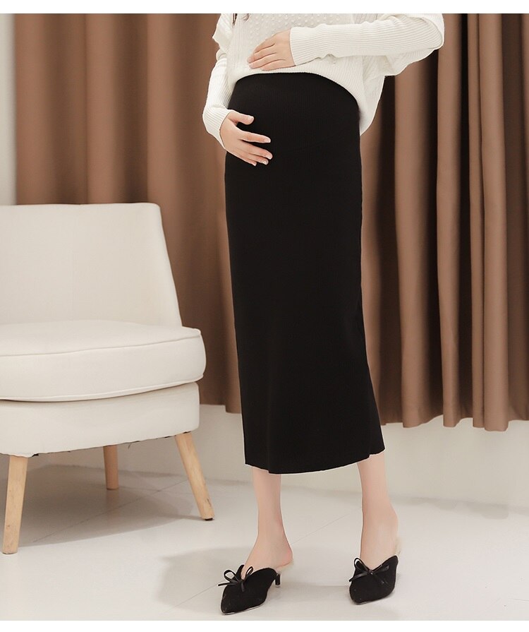 Maternity wear spring and autumn dress in the long of knitted slit skirt hip pregnant comfortable skirt