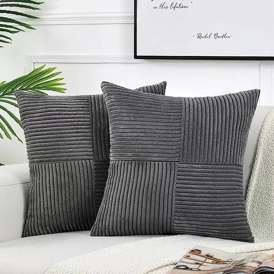 Green Textile Throw Pillow Covers 18x18 Inch for Living Room Couch Bed Sofa Soft Striped Corduroy Square Cushion Case 45x45 Cm