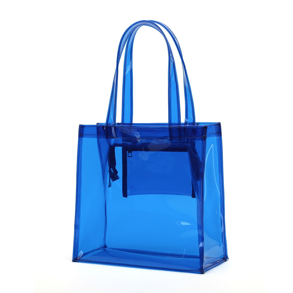 Clear Color PVC Beach bag with zipper closing Transparent Tote bag Available for custom Promotional bags: Blue