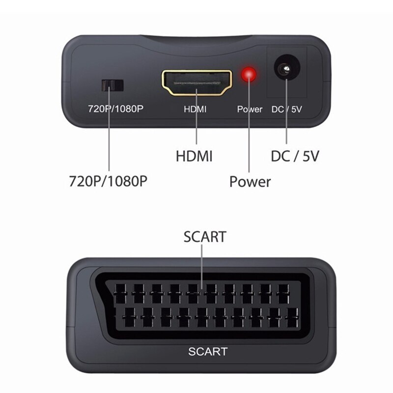 Scart til hdmi konverter adapter, scart adapter understøtter hdm 1080p/ 720p switch video o opskalere konverter