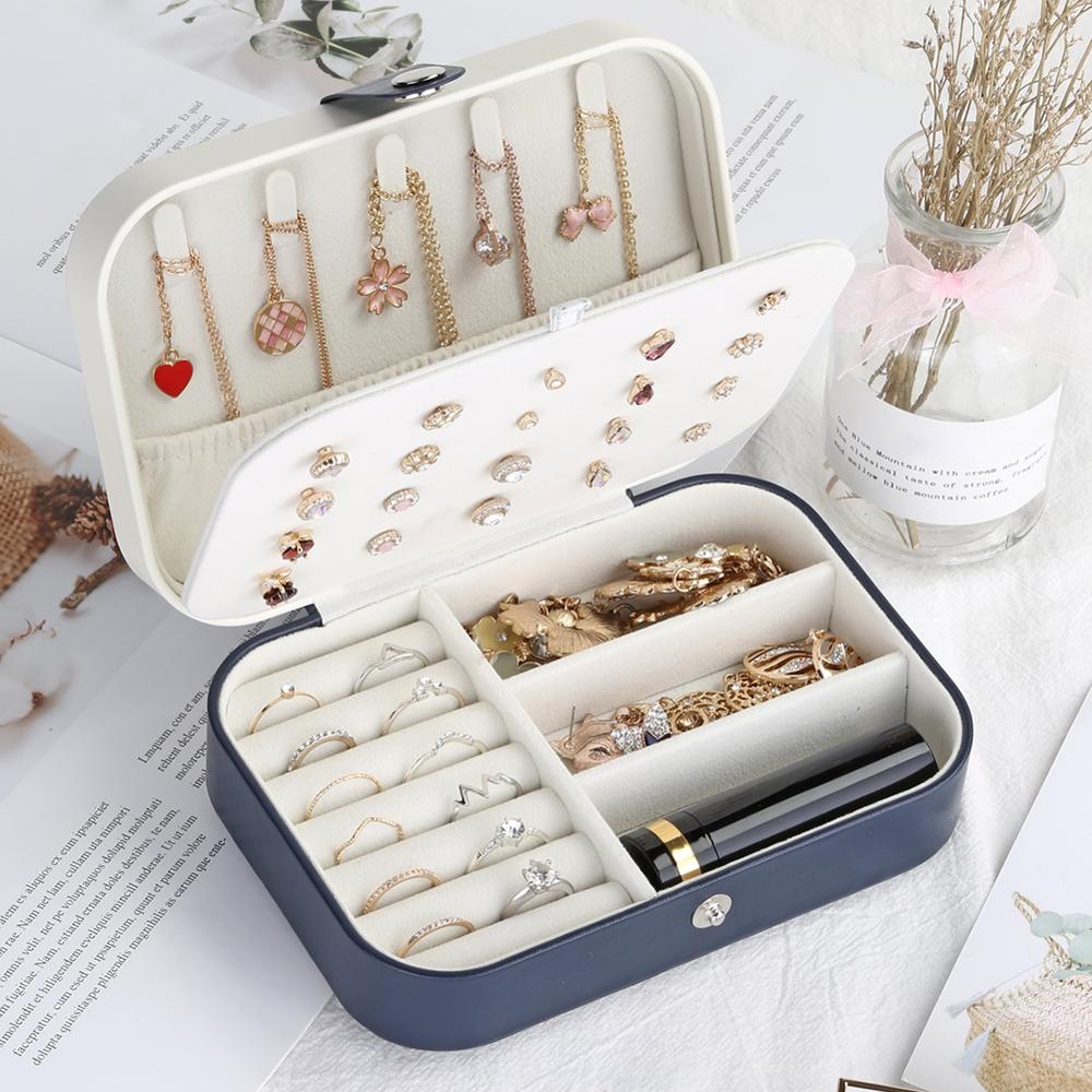 Velvet Jewelry Display Korean Style Earrings Plate Jewelry Box Portable Leather Earrings Ring Multi-function Jewelry Storage Box