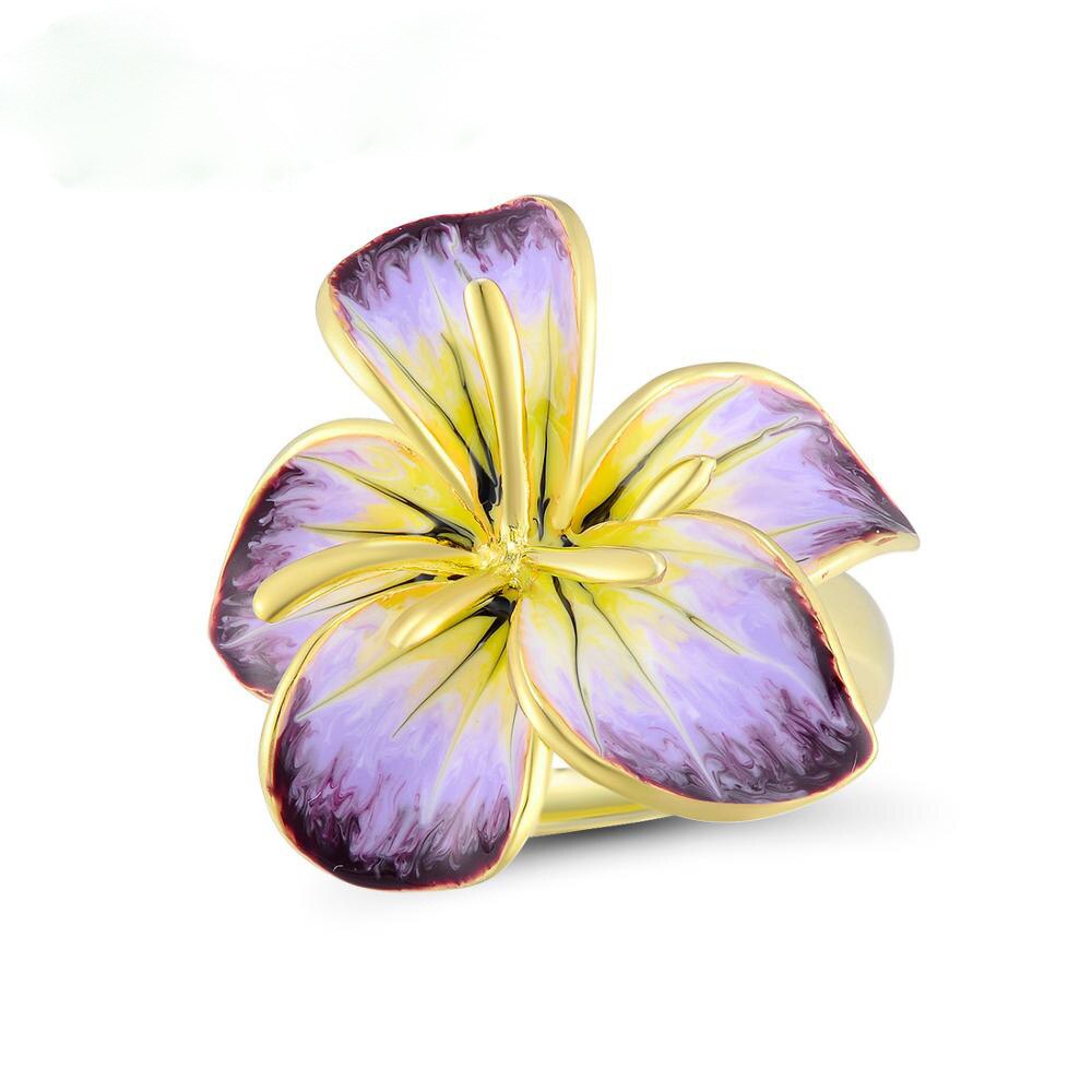 Luxe grote bloem overdreven persoonlijkheid trouwringen voor vrouwen luxe geelgouden kleur emaille bloei ringen boho sieraden