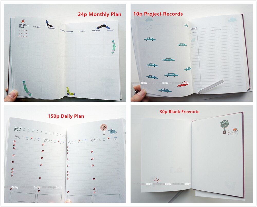 "Color 365" Cute Planner Agenda Diary Hard Cover Yearly Monthly Study Daily Notebook Stationery