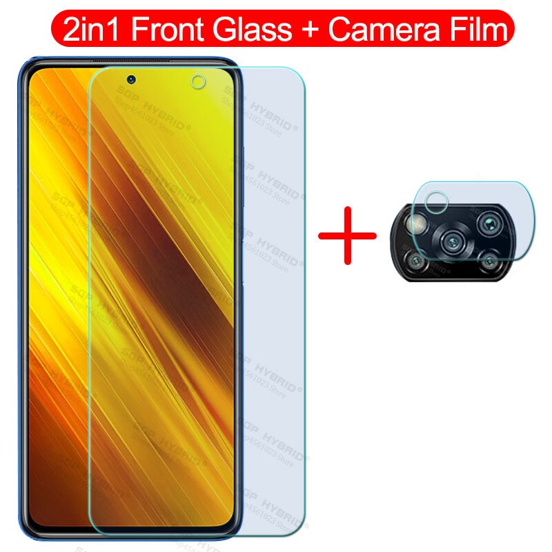 3-in-1 tempered glass for xiaomi poco x3 nfc camera film soft case for mi pocophone x3 x 3 pocox3 3x nfc screen protector cover: Front Glass-Lens