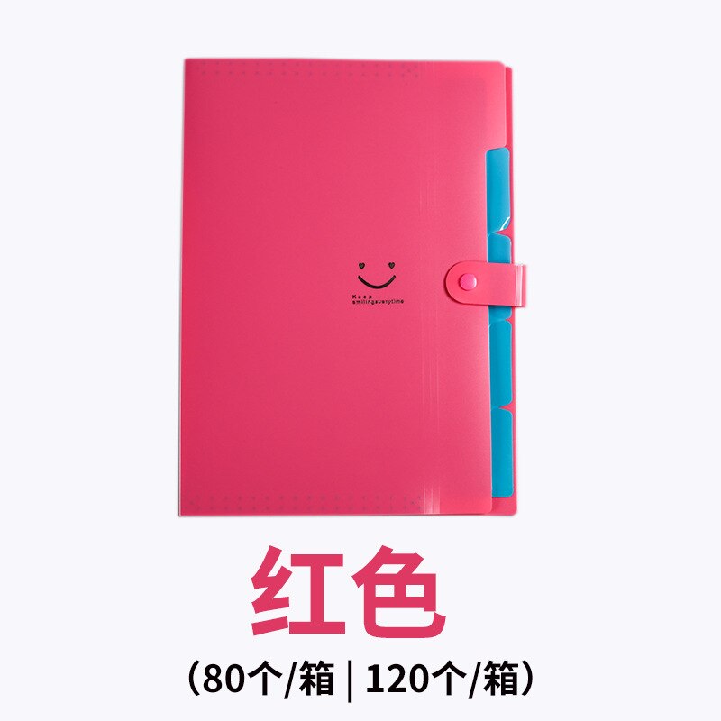 Literaire Leuke Smiley Gezicht Snoep Kleur Map Creatieve Scheiding Multi-layer A4 Map 5 Grid Orgel Zak Data Papier opbergtas: 2