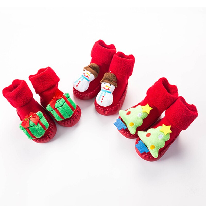 Chaussettes de noël pour enfants, en coton épais imprimé, pour filles et garçons, pour -nés, vêtements courts