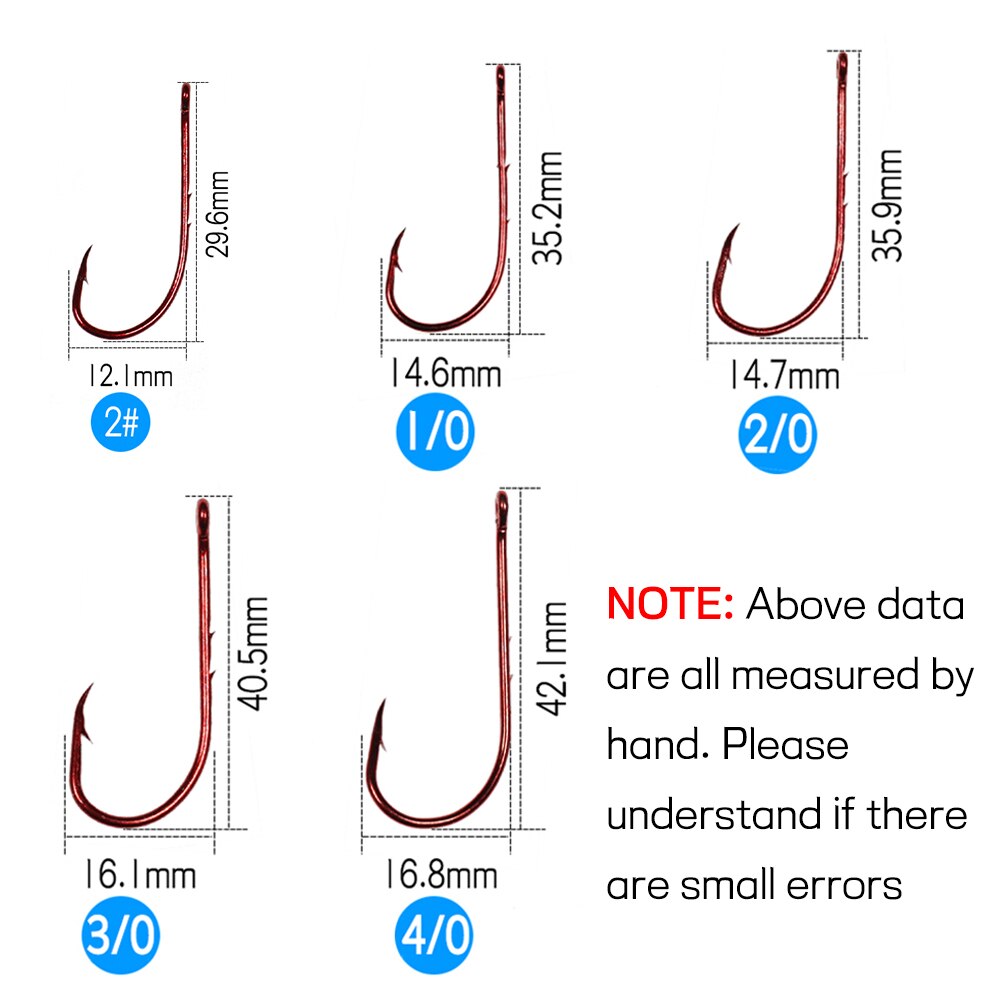 Elllv 20PCS Red Baitholder Fishing Hook Offset Narrow Bait Hook #14 - 5/0 Double Barbs High Carbon Steel Fish Hooks