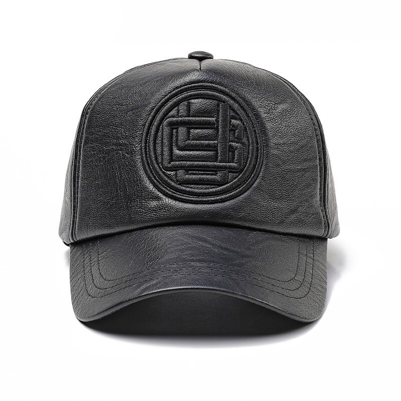 Efterår og vinter unisex læder bogstaver ensfarvet baseball kasketter plus fløjl tyk vindtæt kasket trucker hat far hat grinch: Ta 1