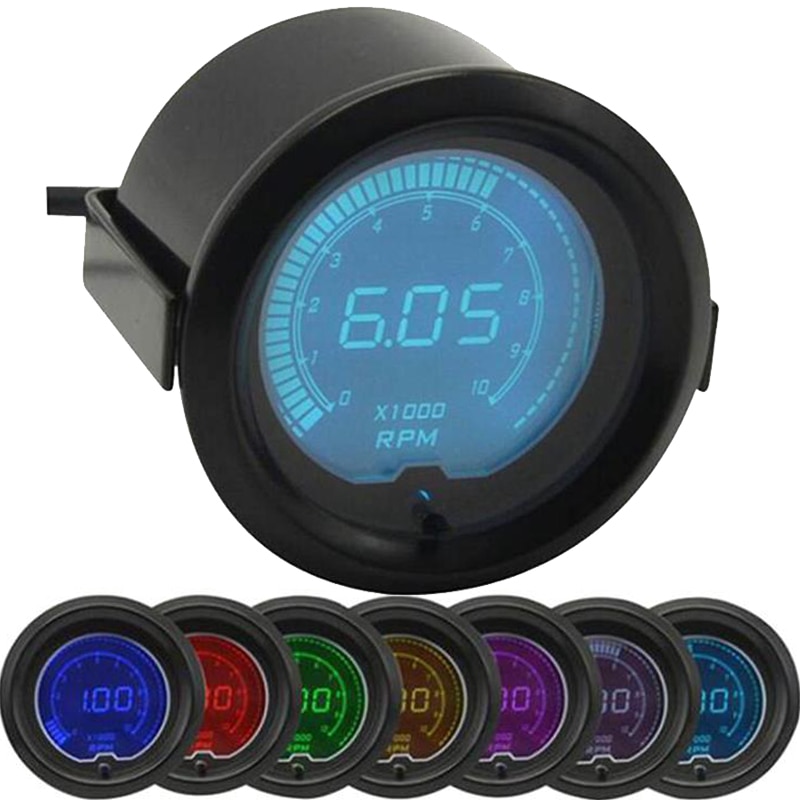 Tacómetro Digital LCD de 2 pulgadas, medidor de 52mm de rpm para agua, aceite, temperatura, voltios, medidor de presión de aceite, 7 colores