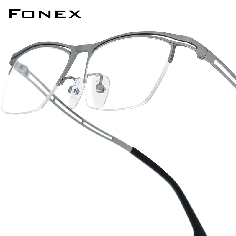 FONEX Titanium Brilmontuur Mannen 2025, Nieuw Merkontwerp Semi-Randloze Vierkante Brillen Halve Rand Japanse Ultralight Brillen 85890: Khaki
