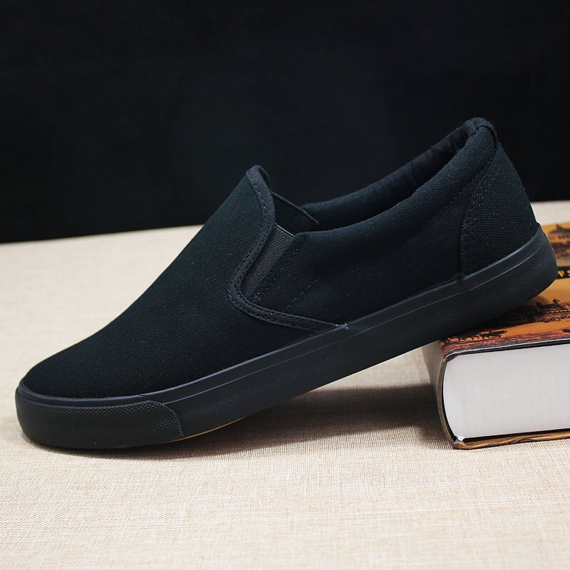 Lærred sko herresko alle sorte afslappet ensfarvet stor størrelse zapatos de hombre herre loafers tykke sneakers: 6.5