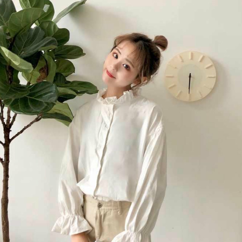 Blusa branca para mulheres, harajuku, roupas femininas, tops e blusas para mulheres, manga alargada, estilo coreano, nova moda, ulzzang chic