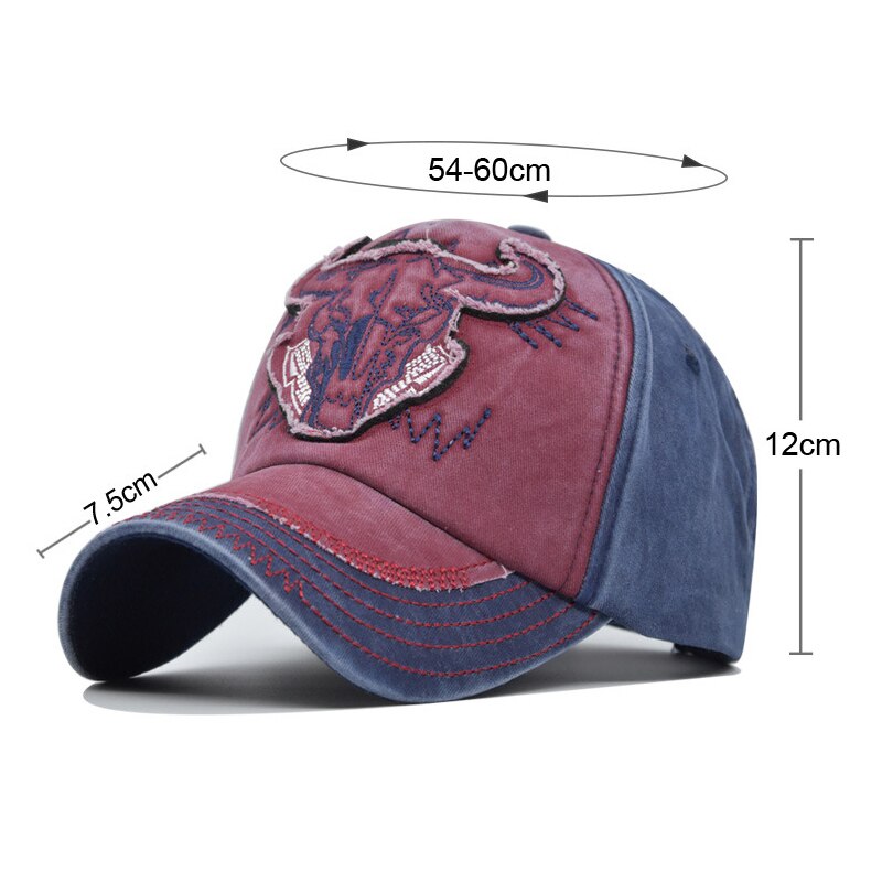 Casquette de Baseball avec tête de taureau brodée pour hommes et femmes, chapeau rétro de rue américaine, en coton délavé, pour papa, pour l&#39;extérieur, Hip Hop, à rabat, pour le soleil