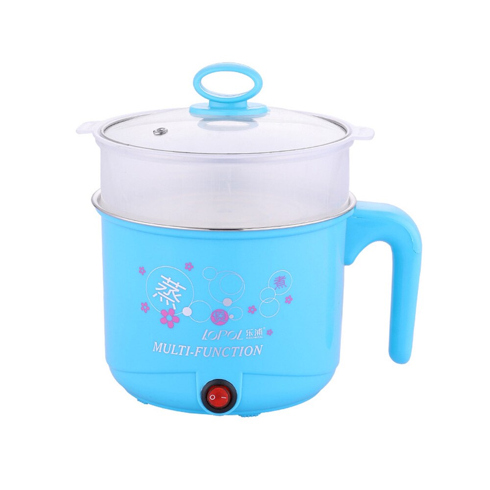 Electric NonStick Pan 2 Layers Kitchen Appliance Cooking Equipment Steamer Pot Portable Water Heaters Mini Cooker 1.8L: Blue
