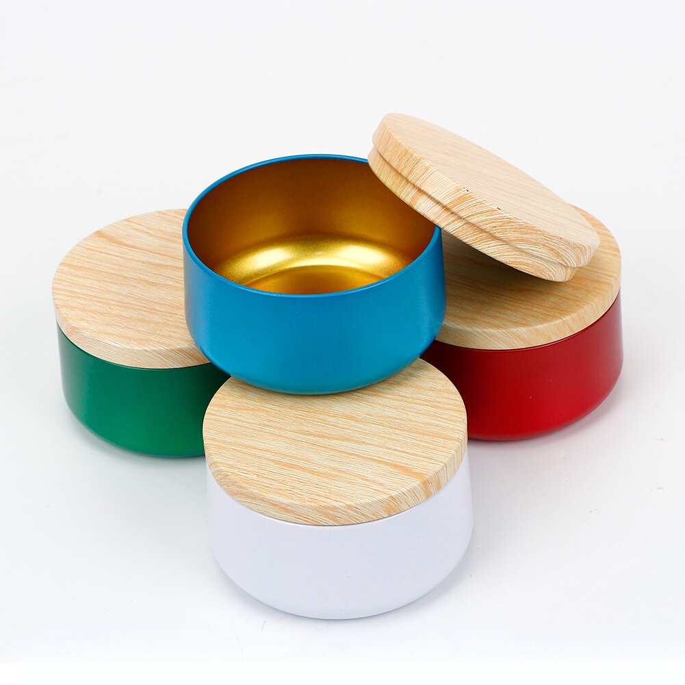 6OZ Solid Metal Candle Jar with Wood Grain Lid Handmade Candles Making Container Mini Tins Storage Box