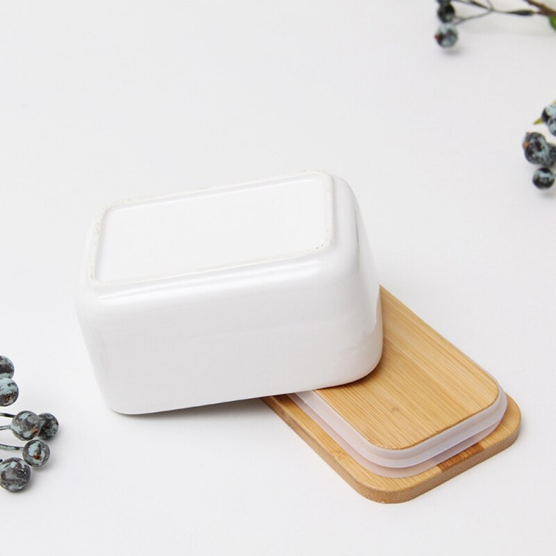 Butter Box with Wood Lid Ceramics Butter Container Cheese Storage Kitchen Accessories