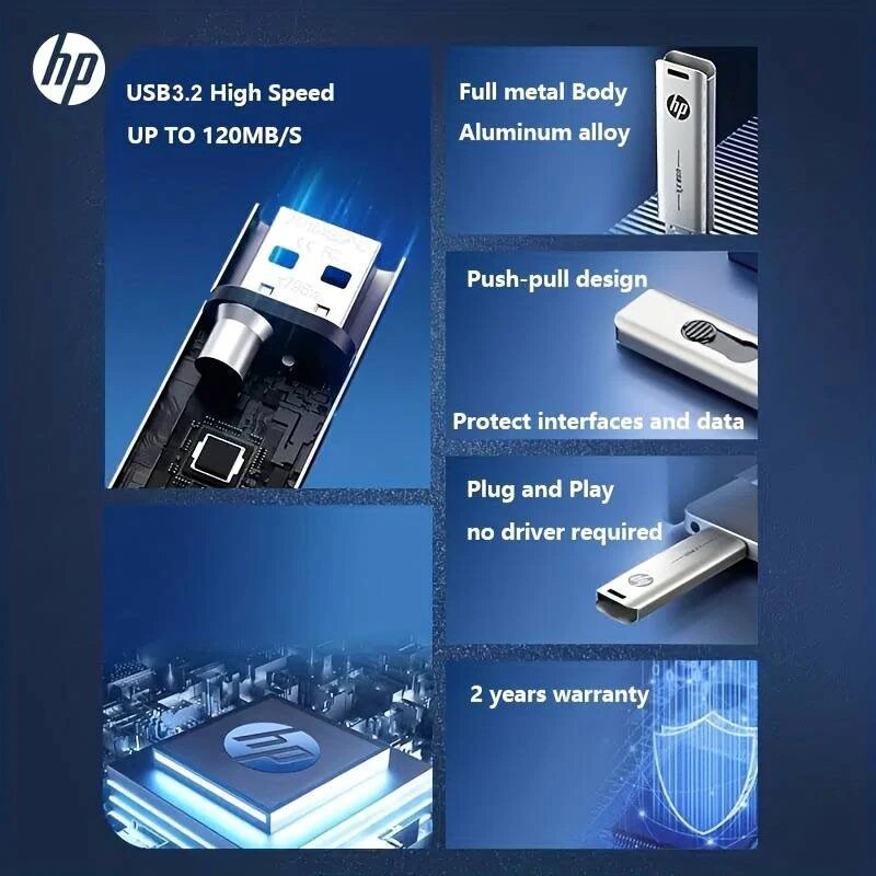 USB-флеш-накопитель HP 3,2, 32 ГБ, 64 ГБ, высокоскоростные палочки, внешний накопитель, металлическая ручка, творческая личность, автомобильная музыка