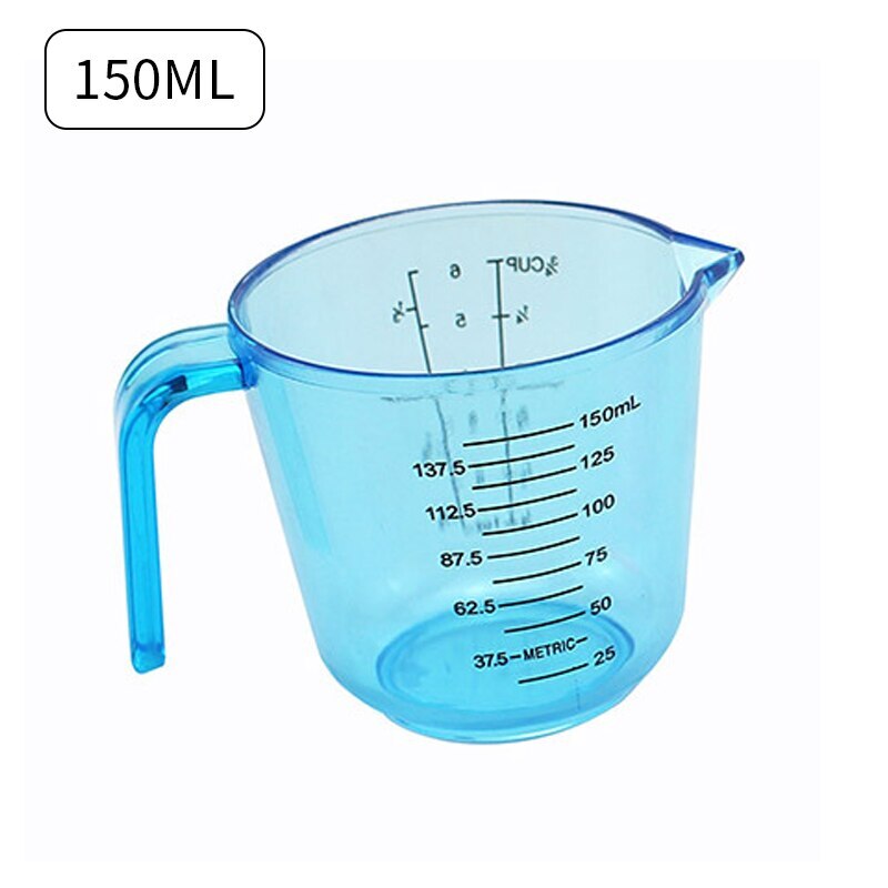 Plastic Measuring Cup Stackable Liquid Measuring Container Clear Scale Show Transparent Mug Pour Spout Cooking Tools 150/300ml: 150ml blue