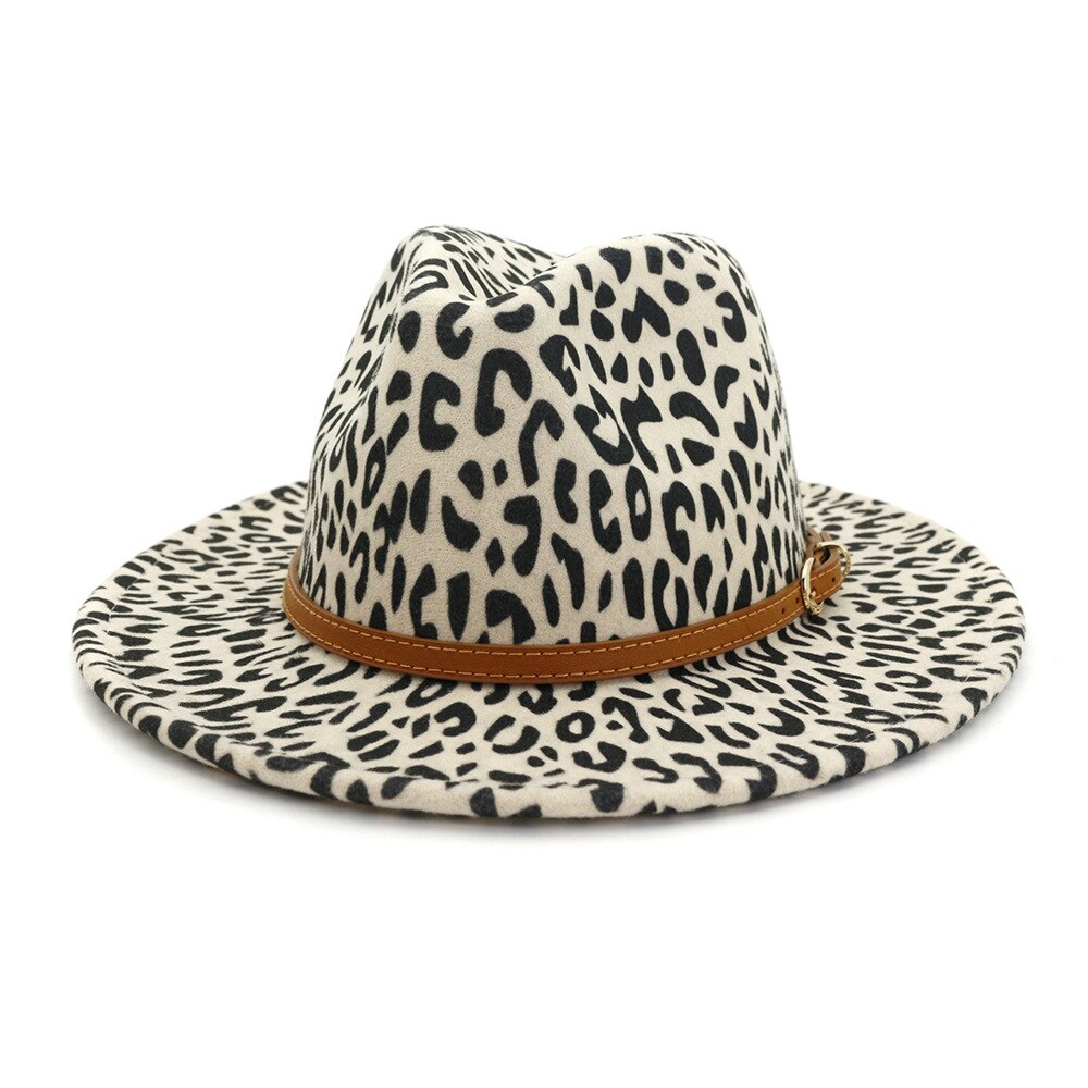 Leopard jazz hatte cowboy hat til kvinder og mænd vinter mænd kasket hvid sort uld bowler hat