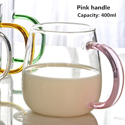 Color handle transparent glass coffee tea beverage dessert breakfast milk cup kitchen utensil with handle glass: A  Pink handle