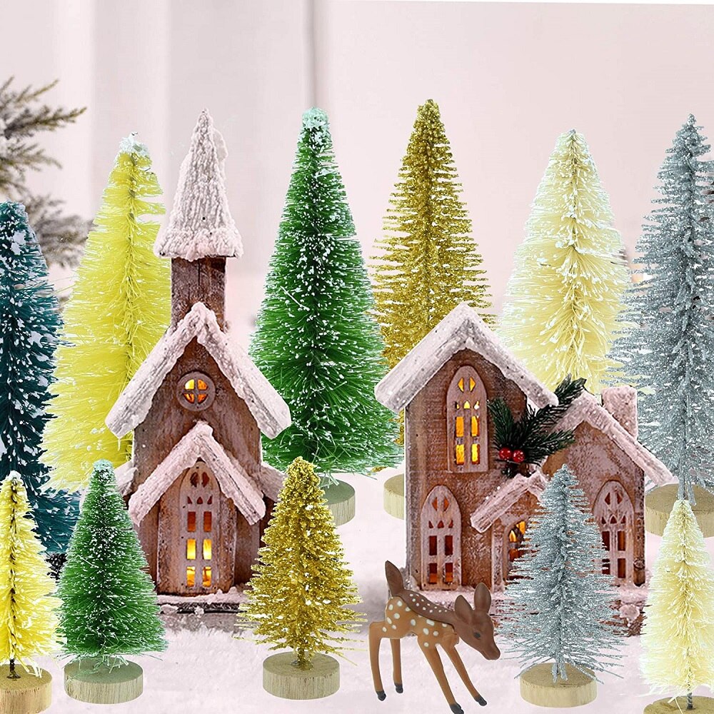 40pcs Colorful Mini Artificial Christmas Tree Mini Sisal Tree Miniature Tree Christmas Party Photo Prop For Christmas Ornament