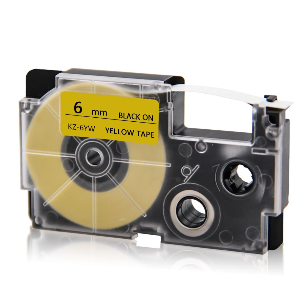 Absonic label tape xr -6x xr -6we 6mm*8m kompatibel til casio kl -170 kl-60 printerbånd xr -6rd xr -6bu xr -6yw xr -6gn labelmaker: Sort på gul