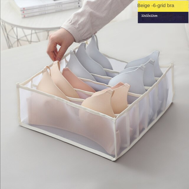 Ondergoed Sokken Opslag Boxs Bra Underpants Opvouwbare Divider Drawer Closet Organizer Huishoudelijke Kleding Opslag Sorteren Gereedschap: Beige 6 grid-A
