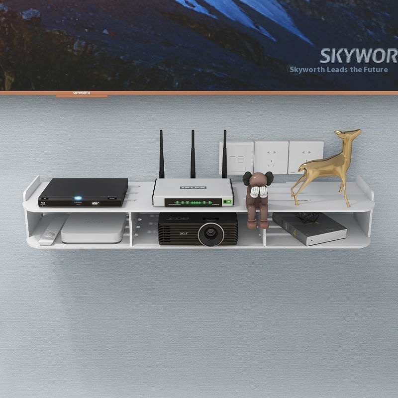 Router storage rack, wall mounted, guest TV set-top box, bedroom WiFi storage box rack, non perforated wall mounted: PURPLE